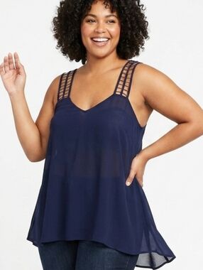 Rock & Republic Navy Strappy-Back V-Neck Tank With Metal Accents